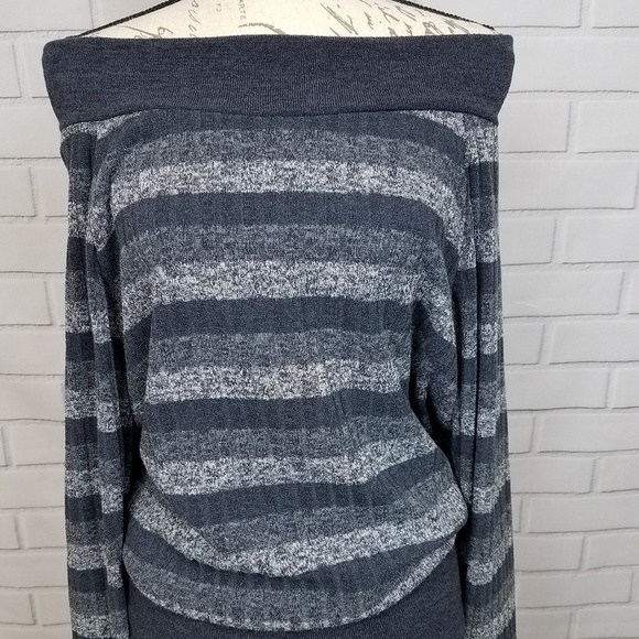 Black Stripe Off the Shoulder Cozy Sweater - Picture 2 of 4